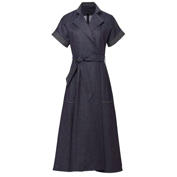 Martin Grand Denim Wrap Shirt Dress 34 US 2 XS NO BELT - Picture 1 of 4